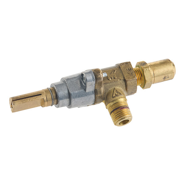 A brass and silver US Range valve with a brass handle.