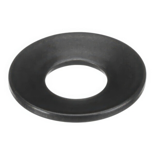 A black rubber washer with a hole in the middle.