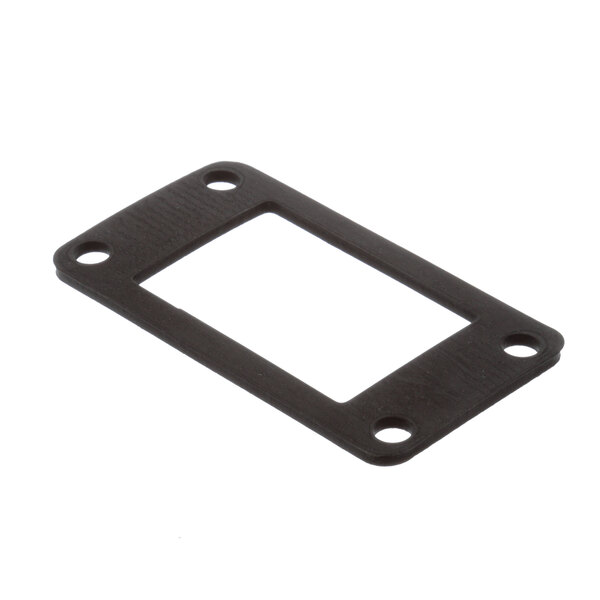 A black rectangular gasket with holes.