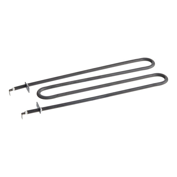 Two black long thin metal heating elements for a Hatco toaster.