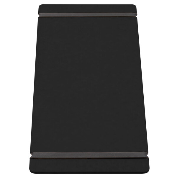 A black rectangular Cal-Mil menu board with a black flex band.