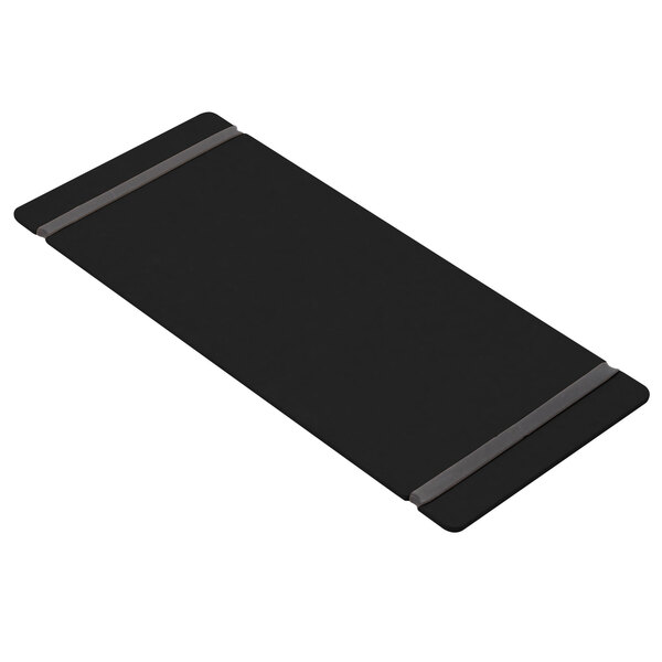 A black rectangular Cal-Mil menu board with gray strips.