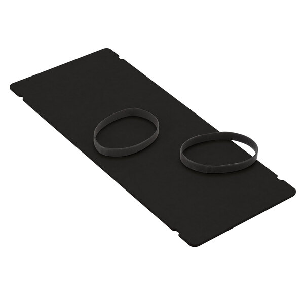 A black rectangular surface with black rubber bands on it.