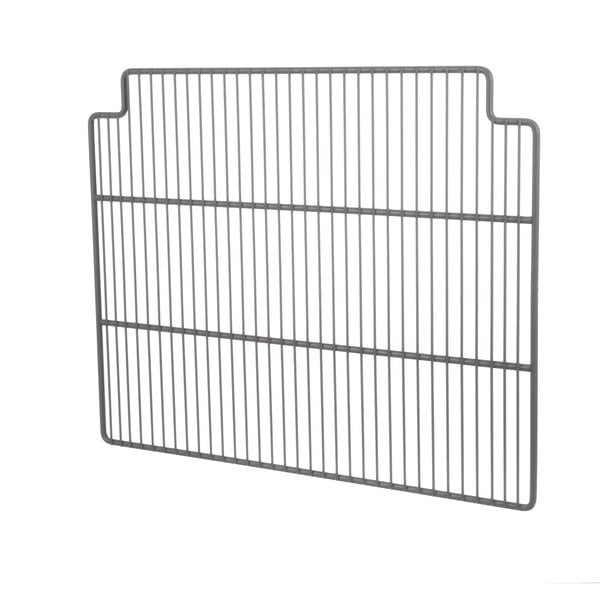 A metal grid shelf with a grey powder-coated finish on a white background.