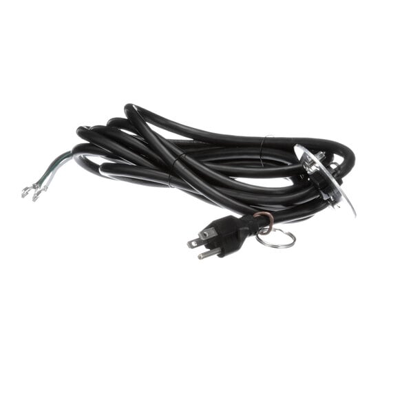 A black Cres Cor cord set with a plug and metal hook.