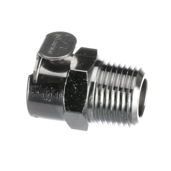 A close-up of a Hatco drain valve with a metal nut.