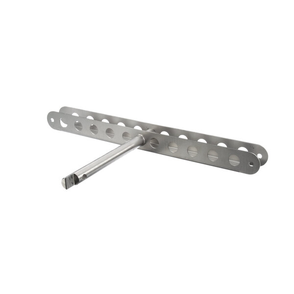 A metal bar with holes on it.