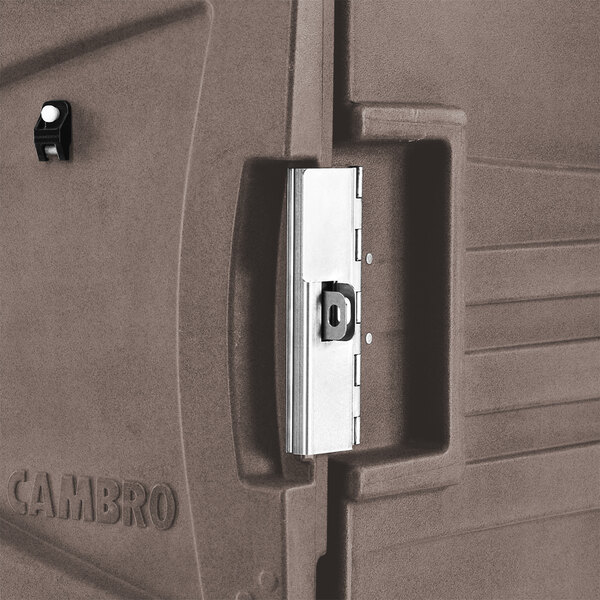 A close-up of a Cambro Camtherm hot food holding cabinet in a plastic case.