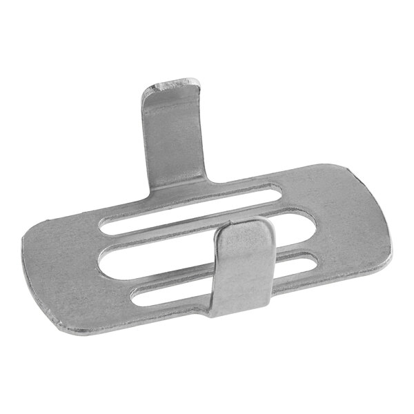 A metal Hatco drain screen bracket with two holes.