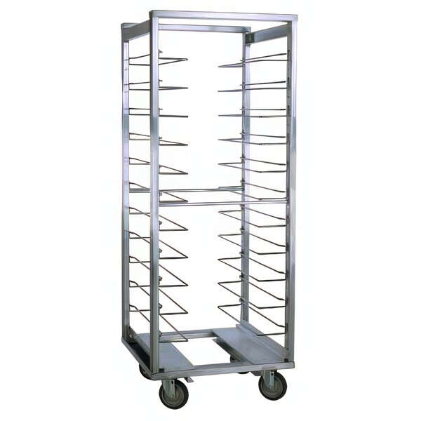 A Cres Cor metal roll in refrigerator rack with shelves for 12 sheet pans.