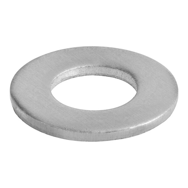 A stainless steel flat washer with a hole in the middle