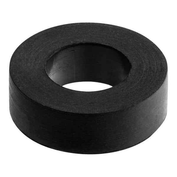 A black rubber washer with a hole in the center.