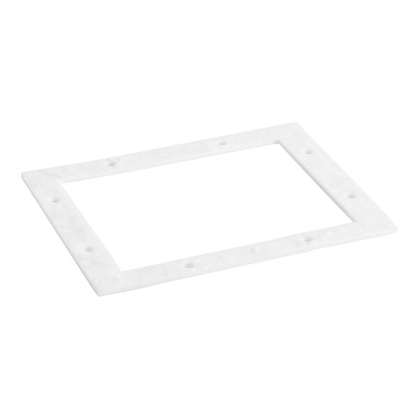 A white rectangular gasket with holes.