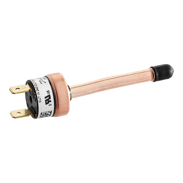 A copper and black Scotsman pressure control with a black handle.