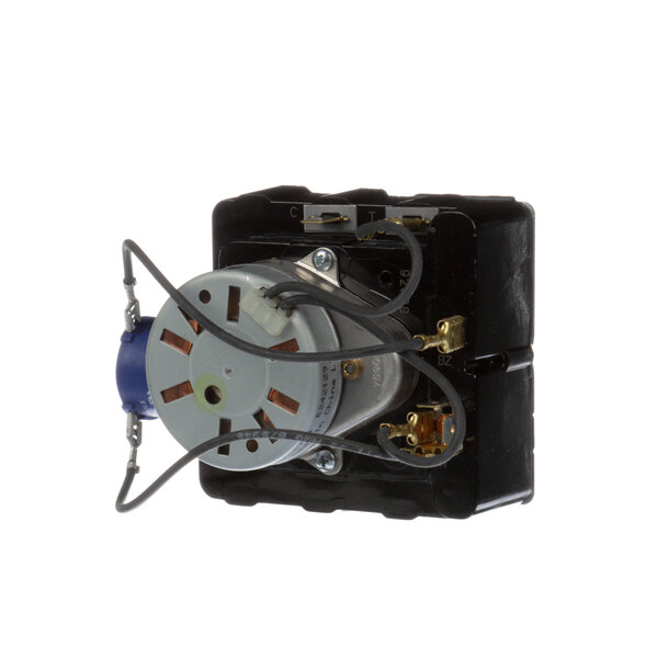 A small black and silver US Range 1 hour timer device with wires.