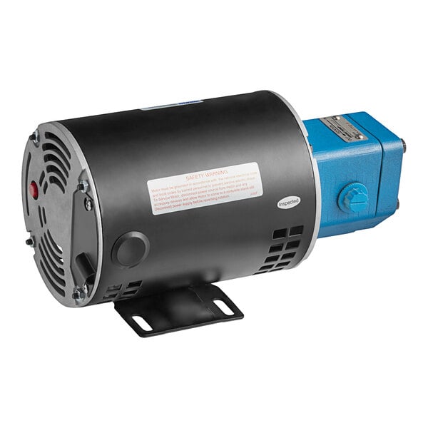 A black and blue Vulcan pump motor with a black cover.