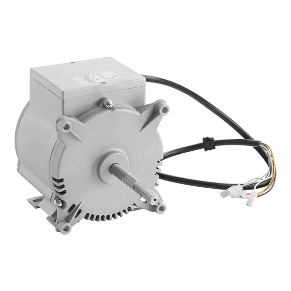 A close-up of a Blodgett 32291 1/3hp 115v 2spd grey electric motor with wires.