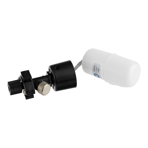 A Scotsman 02-3612-01 float valve with a black mounting assembly and a white float component.