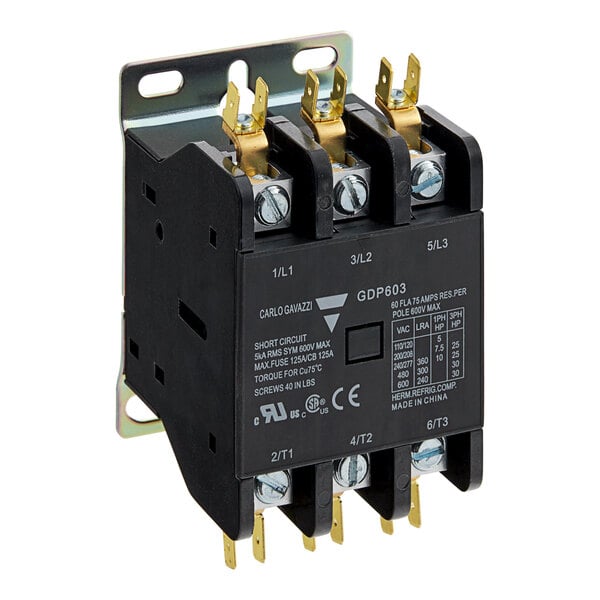 A black Cleveland contactor with gold metal screws.