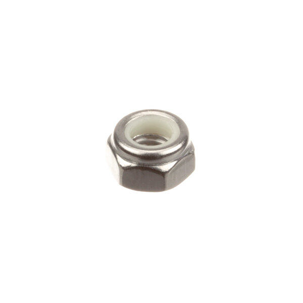 A close-up of a Meiko Hex Nut M5-.8 Nylon Insert Lock.