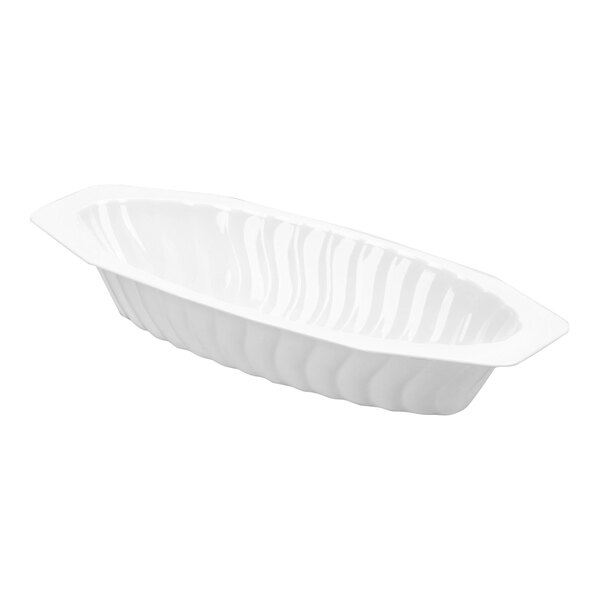 A white plastic oval serving bowl.