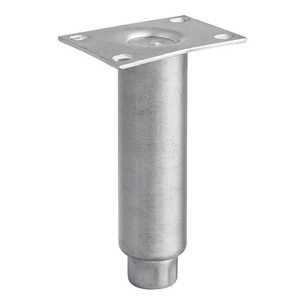 A Frymaster stainless steel leg with a square metal plate.