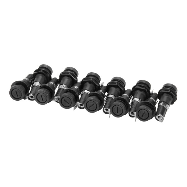 A package of 12 black metal Prince Castle fuse holders.