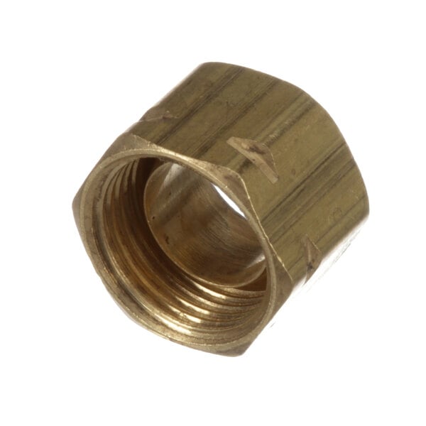 A close-up of a brass nut.