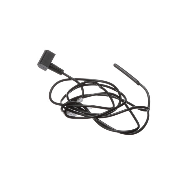 A black cable with a black plug on one end.