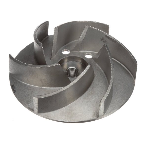 A close-up of a Champion 3hp stainless steel metal impeller with a hole in the center.