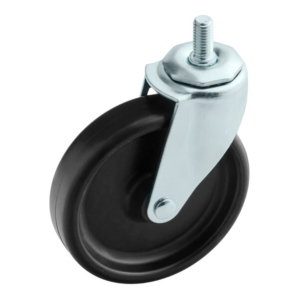 A single black and silver caster wheel with a threaded stem for mounting, designed for True Refrigeration equipment.