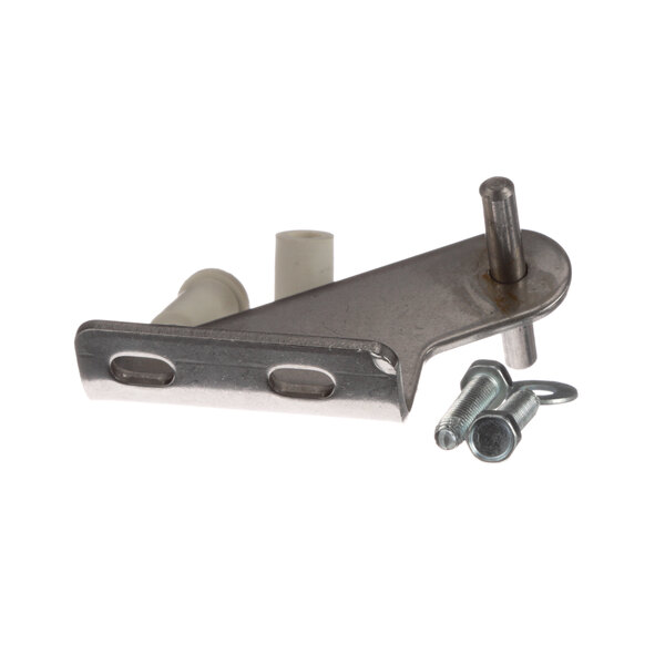 A metal True Refrigeration middle hinge with screws and bolts.