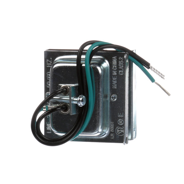 A close-up of a metal Kolpak thermostat with black wires.