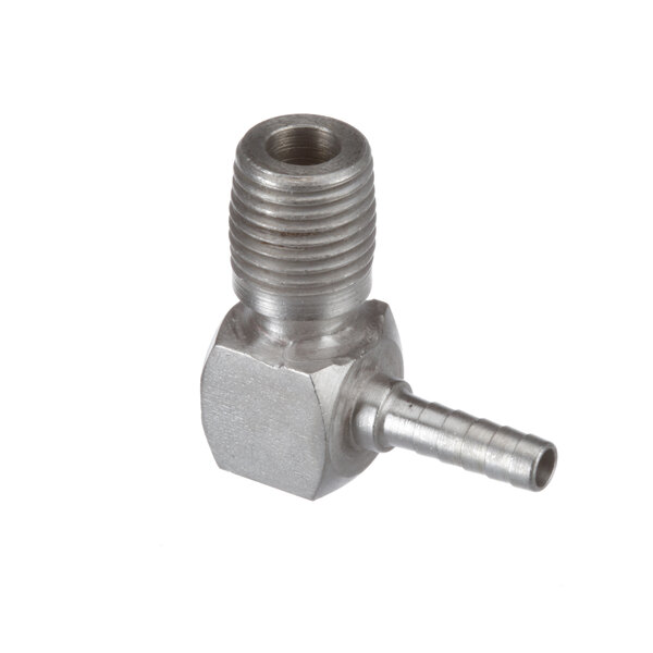A stainless steel Blodgett pipe fitting with a threaded nut.