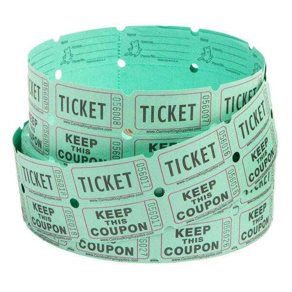 Carnival King Green 2-Part Raffle Tickets - 2000/Roll