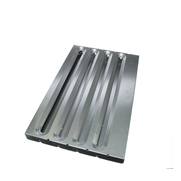 A close-up of a Kason galvanized metal hood filter with holes.