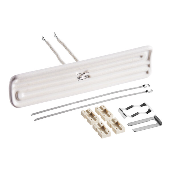 A white rectangular ceramic element with wires.