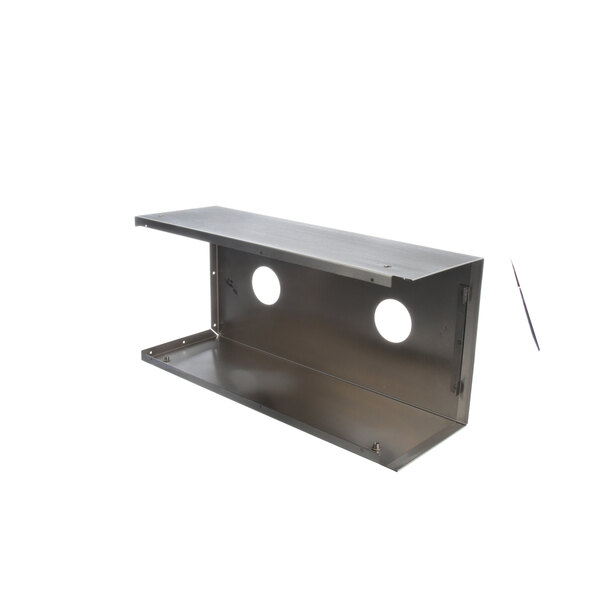 A metal shelf with holes for a Hatco jacket.