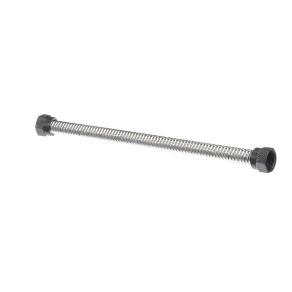 A stainless steel tube with a black nut on the end.