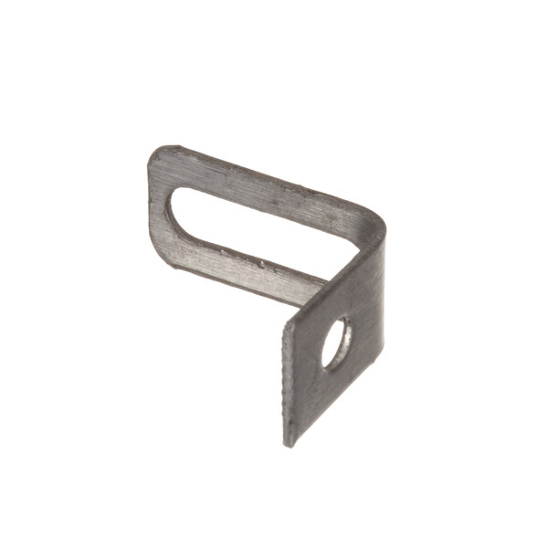 A metal corner bracket with a hole in it.