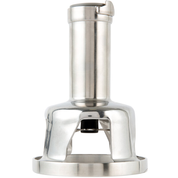 A silver metal Robot Coupe Bell Cover Assembly with a round base and black top.