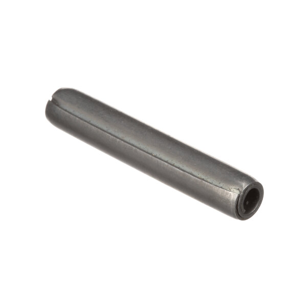 A close-up of a metal rod with a black handle.