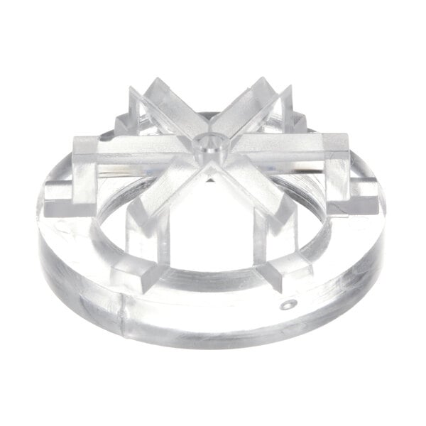A clear plastic spray cutter with a cross design.