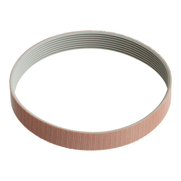 A pink and white ribbed belt with a stripe.