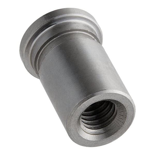 A stainless steel Berkel bushing with a threaded cylinder.