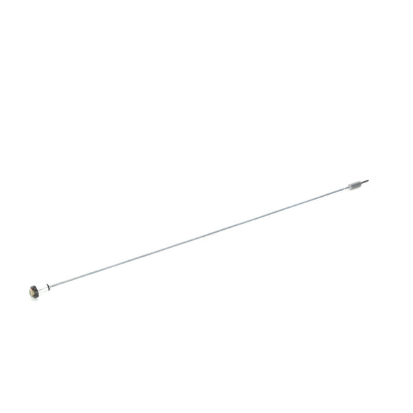 A long thin metal rod with a white handle.