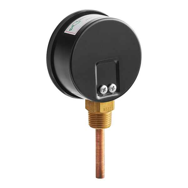 A black Hatco temperature and pressure gauge with gold accents.