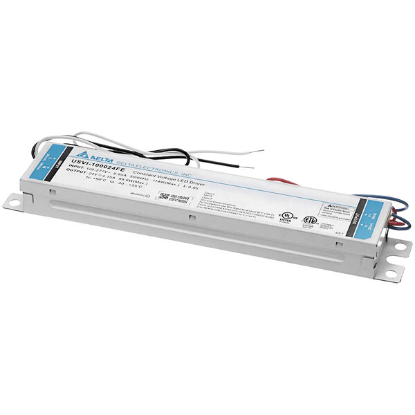 A white rectangular Hussmann power supply with wires.