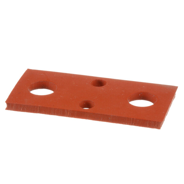 A red rectangular Southern Pride gasket with holes.