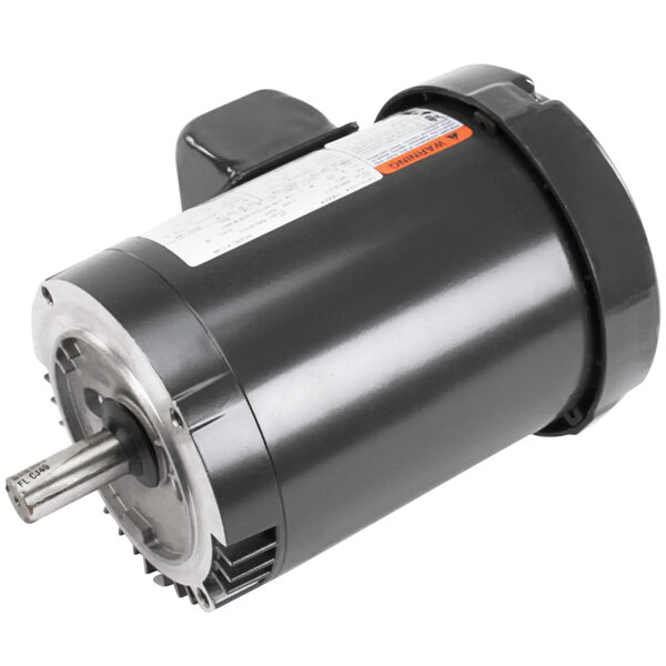 A black Blakeslee electric motor with a white label.